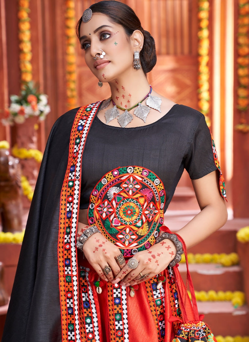 Real Mirror Art Silk Red Color Gamthi Chaniya Choli for Navratri