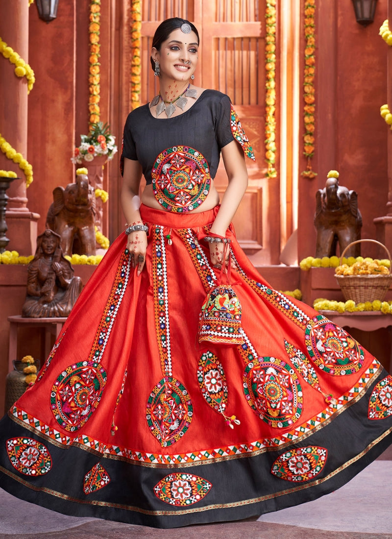 Real Mirror Art Silk Red Color Gamthi Chaniya Choli for Navratri
