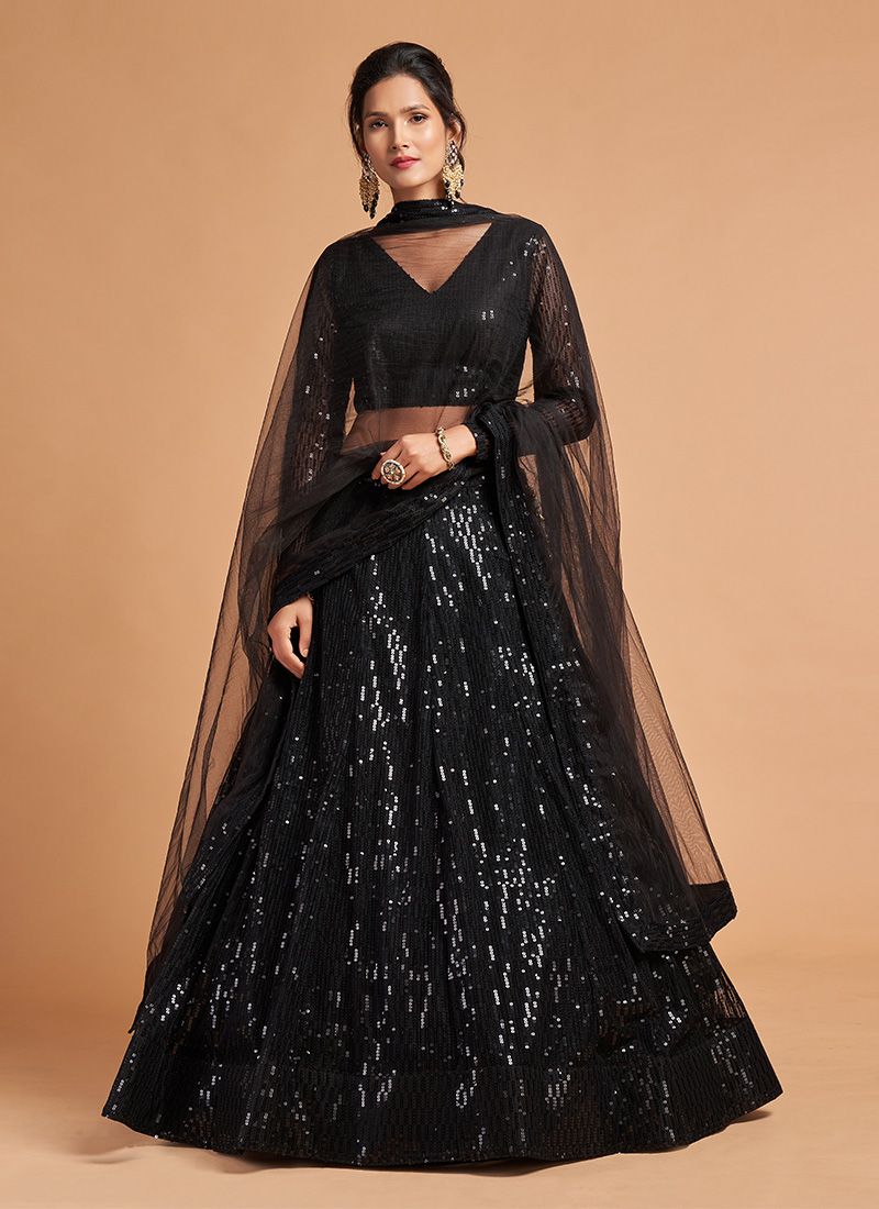 Black Color Embroidery Work Lehenga Choli For Cocktail Party