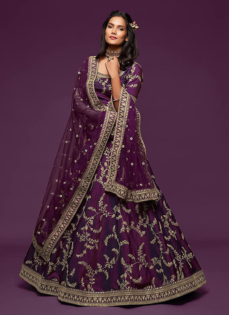 Wedding Purple Bridal Lehenga in Art Silk Fabric