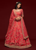 Wedding Red Bridal Lehenga With Embroidery Work