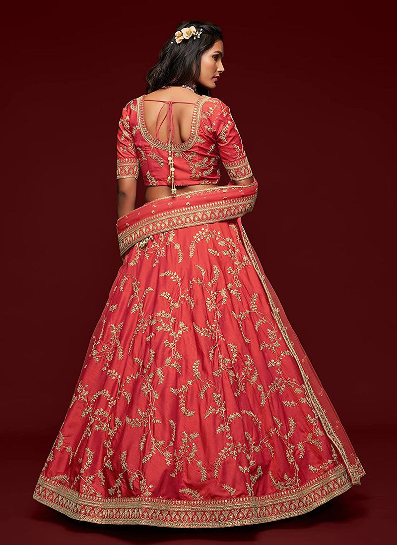 Wedding Red Bridal Lehenga With Embroidery Work