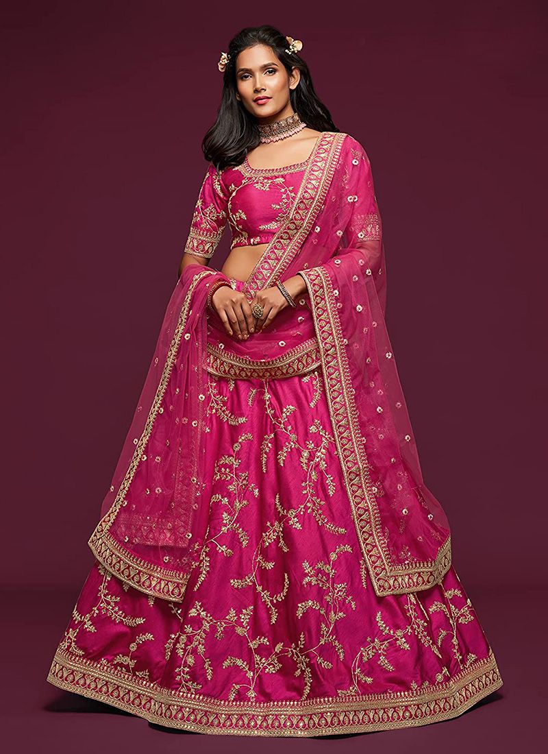 Art Silk Pink Reception Lehenga for Bride