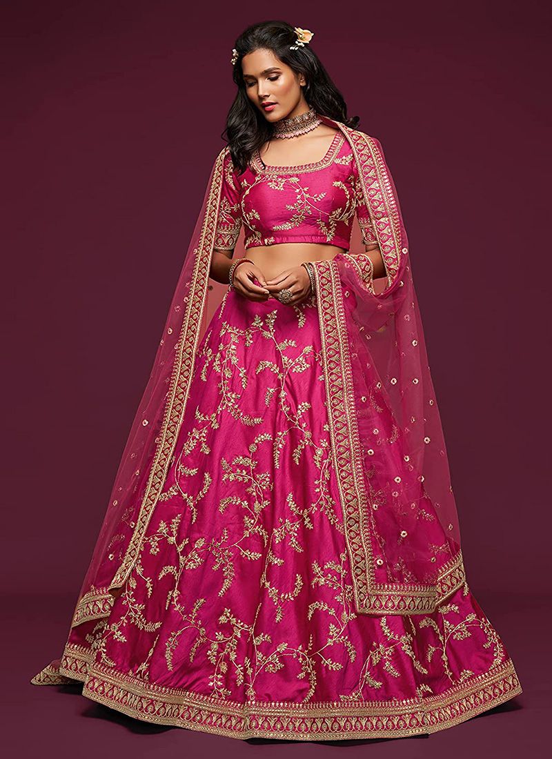 Art Silk Pink Reception Lehenga for Bride