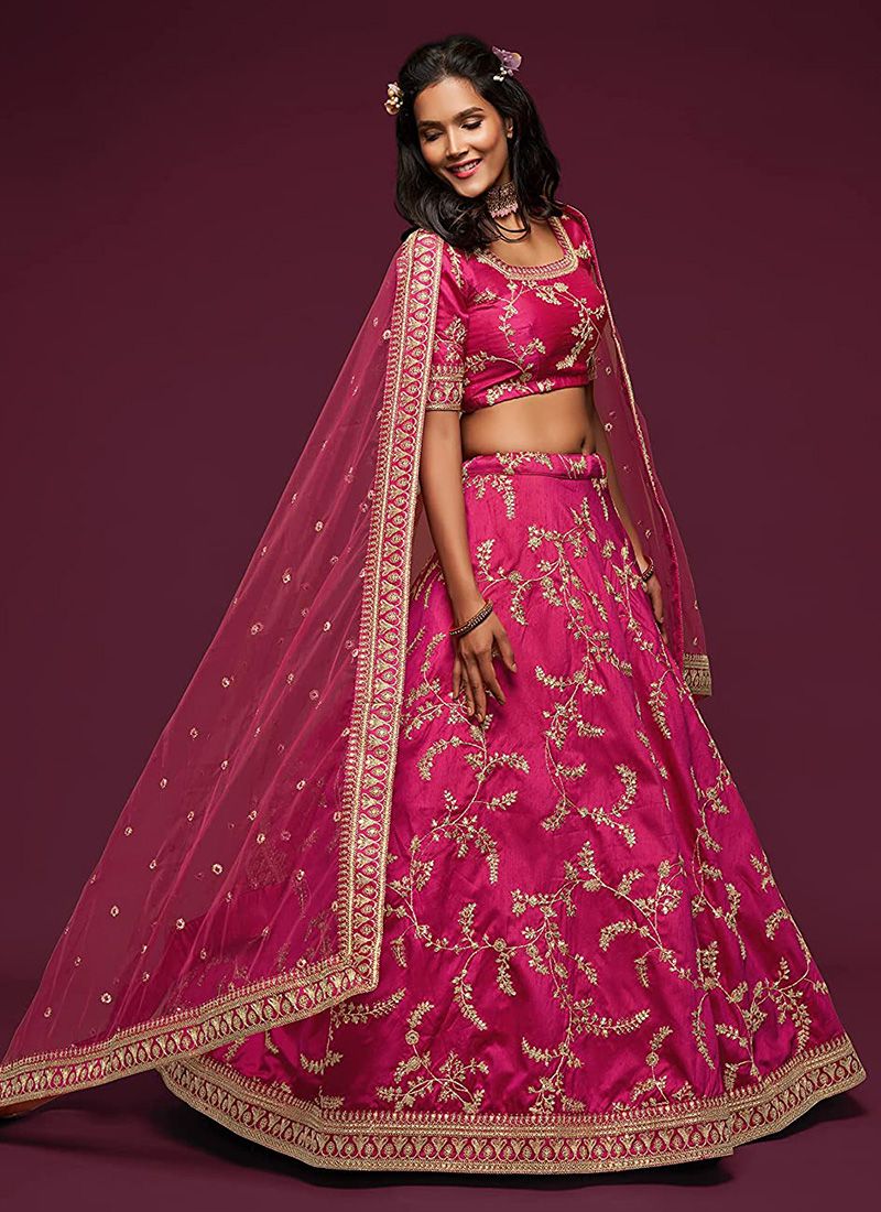 Art Silk Pink Reception Lehenga for Bride
