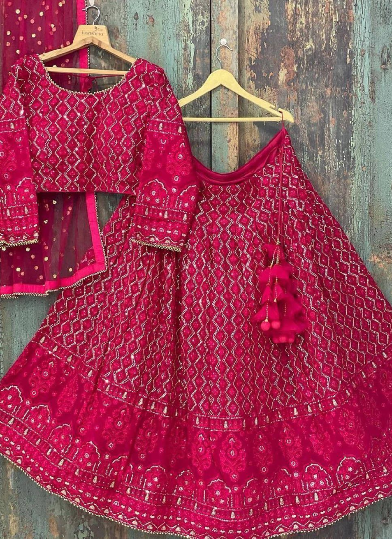 Deep Rani Pink Lehenga Choli with Georgette Fabric