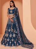 Blue Color Soft Net Wedding Lehenga Choli For Sangeet Function