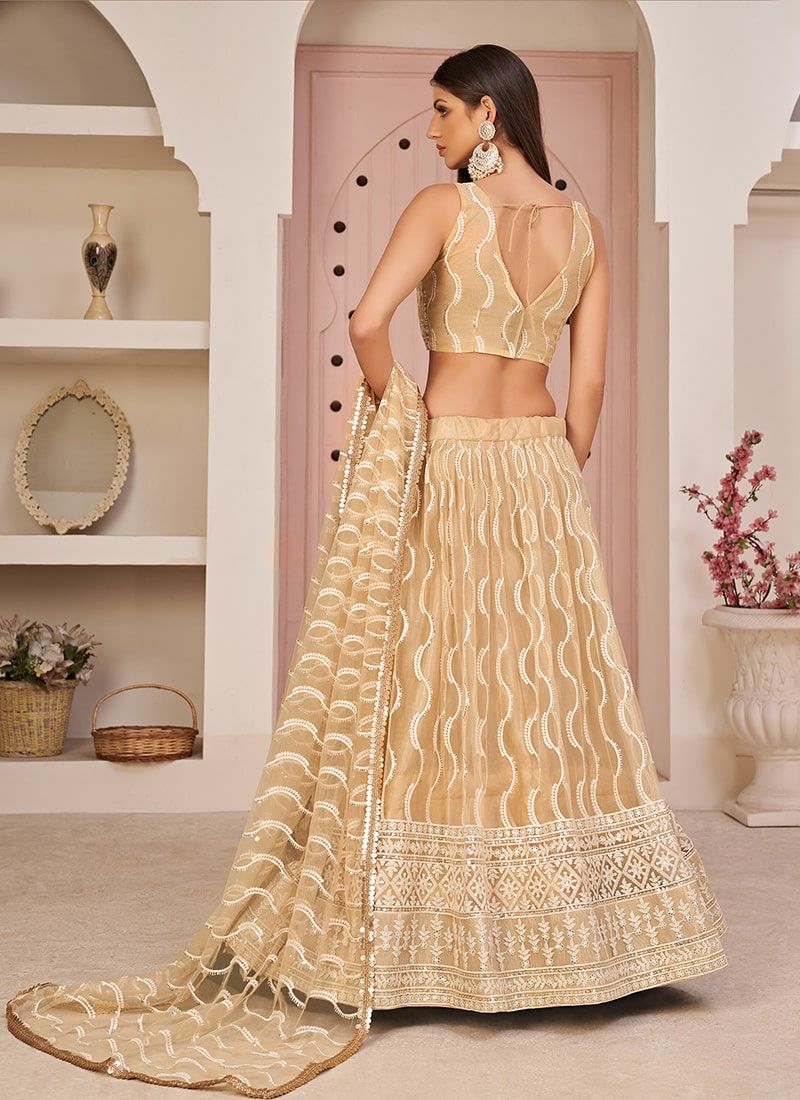 Latest Beige Color Plain Simple Net Lehenga Choli