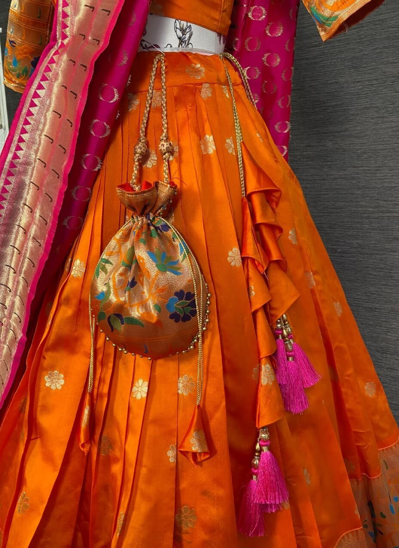 Exclusive Banarasi Silk Lehenga With Oranage Color