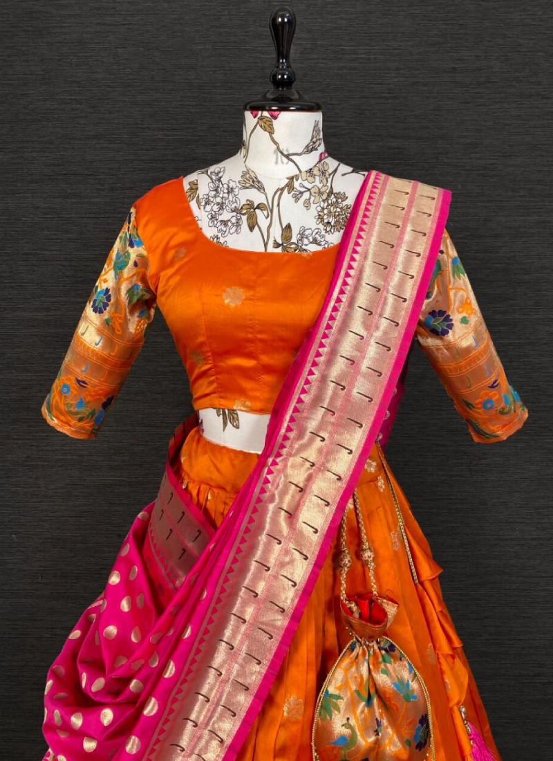 Exclusive Banarasi Silk Lehenga With Oranage Color