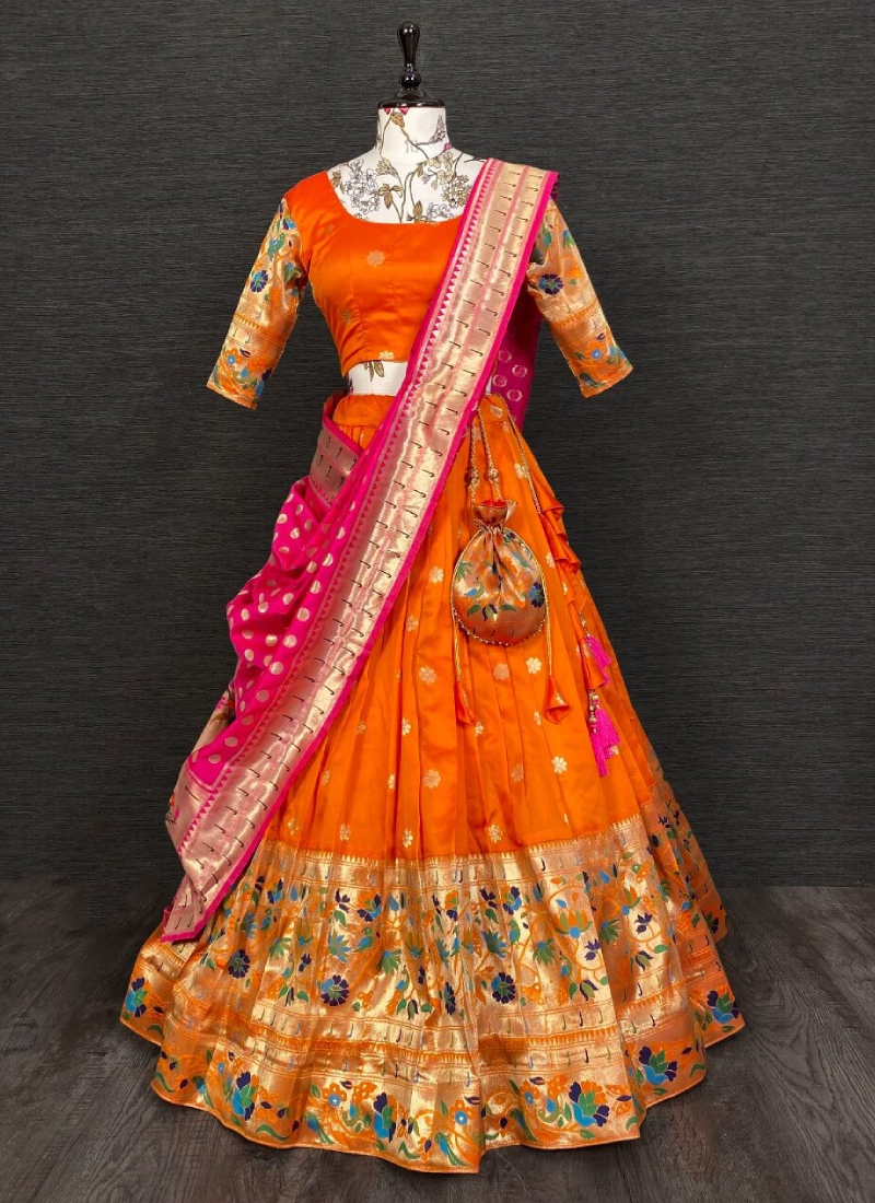 Exclusive Banarasi Silk Lehenga With Oranage Color