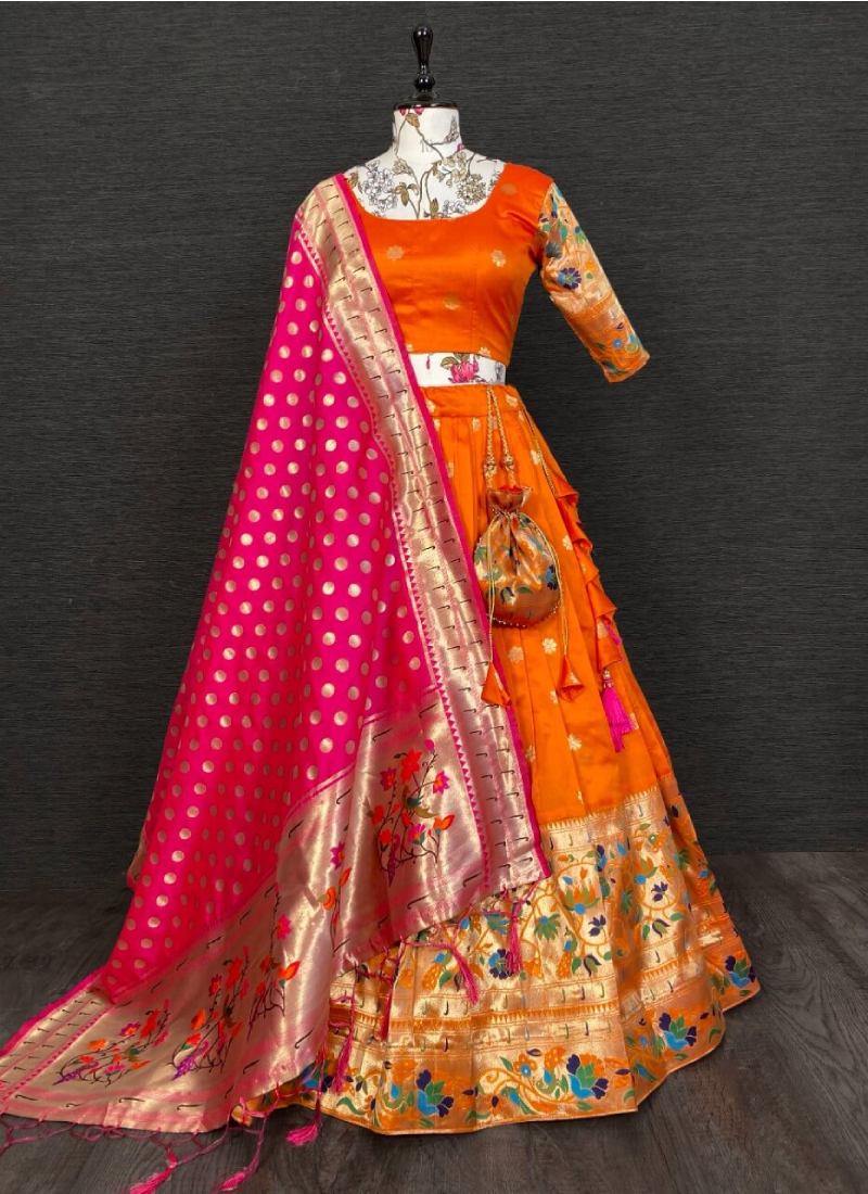 Exclusive Banarasi Silk Lehenga With Oranage Color