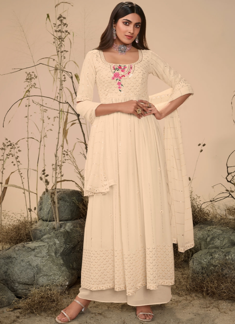 Adorning Georgette Off White Sequence Work Palazzo Salwar Suit