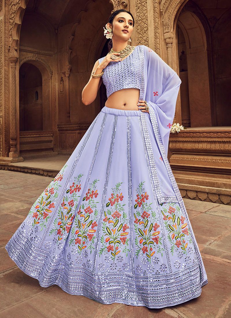 Aesthetically Georgette Lavender Floral Embroidered Lehenga