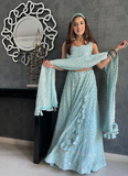 Designer Foil Mirror Sky Blue Georgette India Wear Lehenga