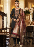 Black Crepe Silk Resham Work Churidar Salwar Suit For Women
