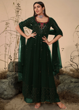 Bottle Green Thread Embroidered Georgette Salwar Kameez