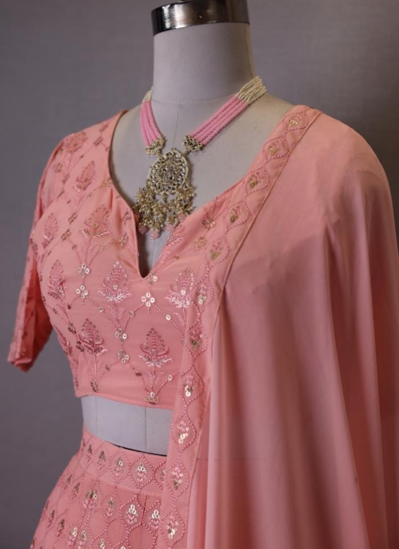 Peach Thread Embroidery Indian Wedding Wear