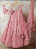 Malai Silk Pink Zari Embroidery Work Lehenga Choli