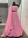Pink Foil Mirror Georgette Lehenga Choli With Matching Dupatta