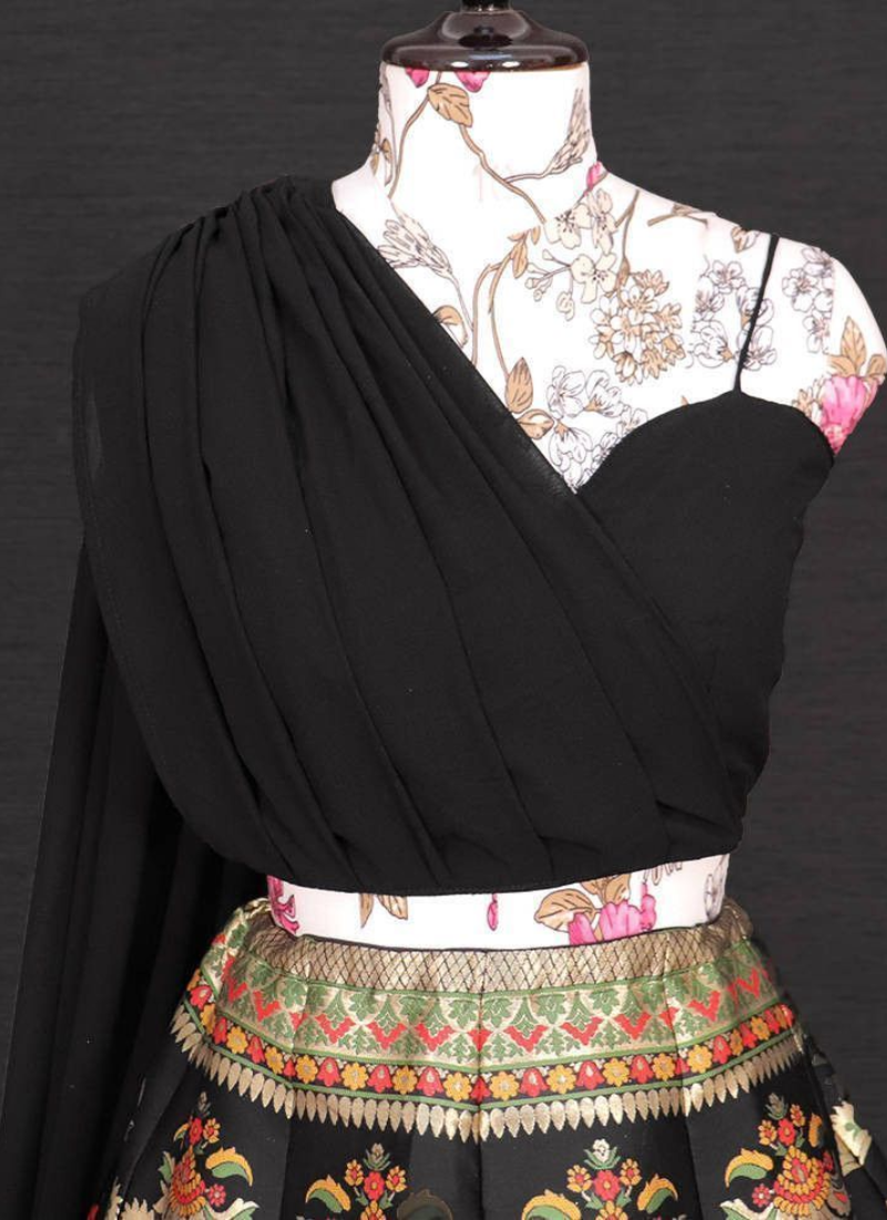 Indo Western Black Banarasi Lehenga With Designer Choli