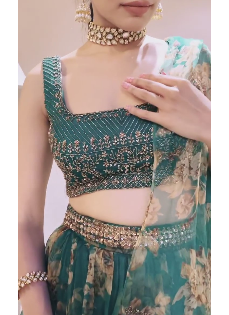 Designer Floral Printed Wedding Organza Lehenga Choli