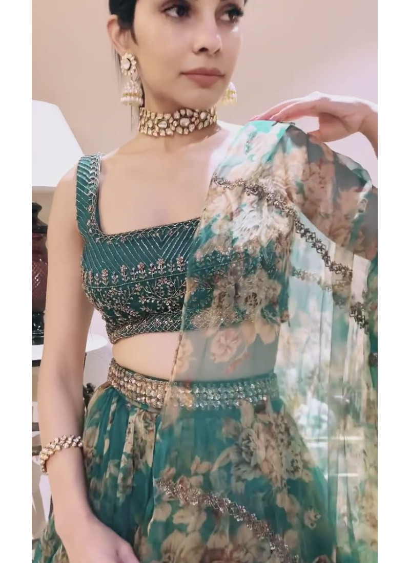 Designer Floral Printed Wedding Organza Lehenga Choli