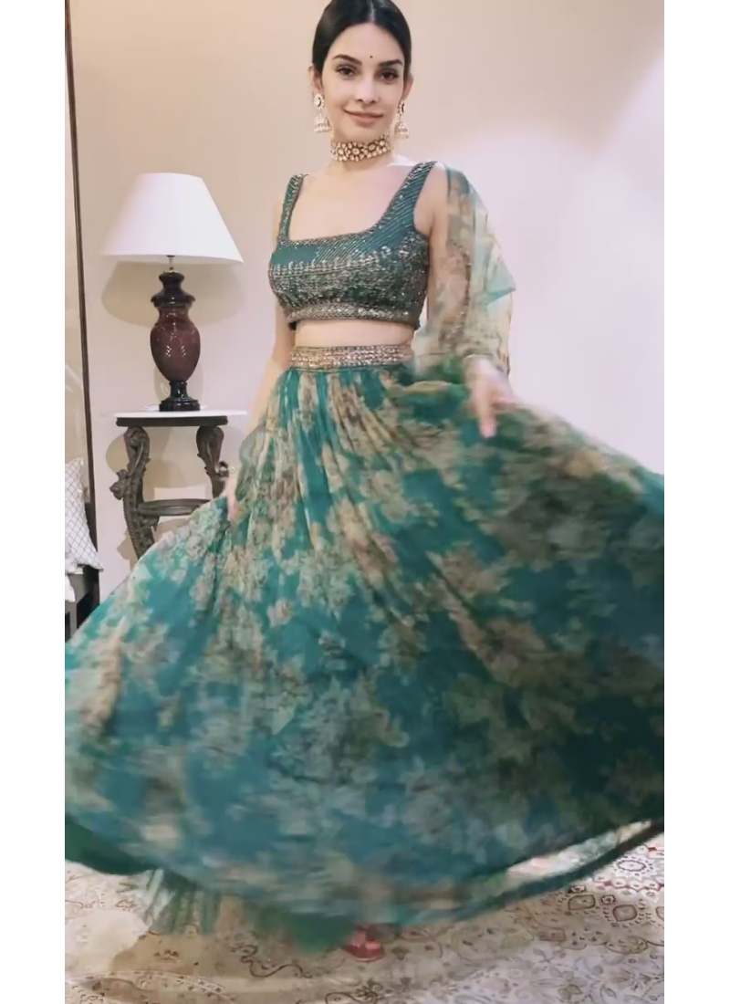 Designer Floral Printed Wedding Organza Lehenga Choli