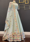 Multi Thread Embroidery Work Sky Blue chaniya choli Online