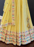Stylish Yellow Embroidery Work Designer Yellow Lehenga for Haldi