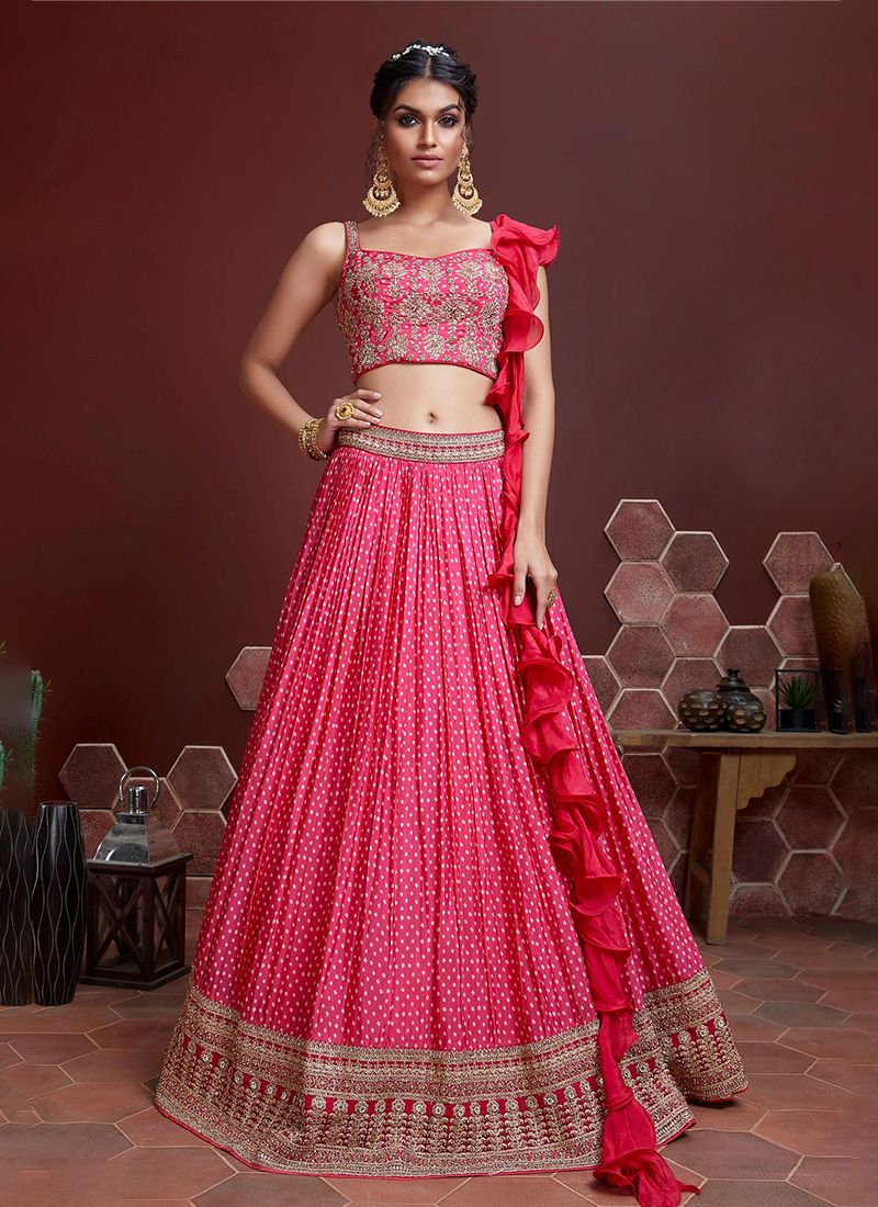 Presenting Digital Print Pink Lehenga Choli With Ruffle Dupatta