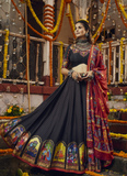 Navratri Special Gujarati Ghagra Choli in Muslin Cotton Black Color