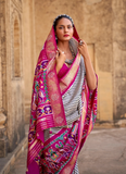 Patola Silk Grey and Pink Leheriya Design Saree