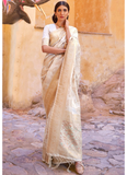 Traditional Off White Silk Handloom Weaving Saree For Wedding