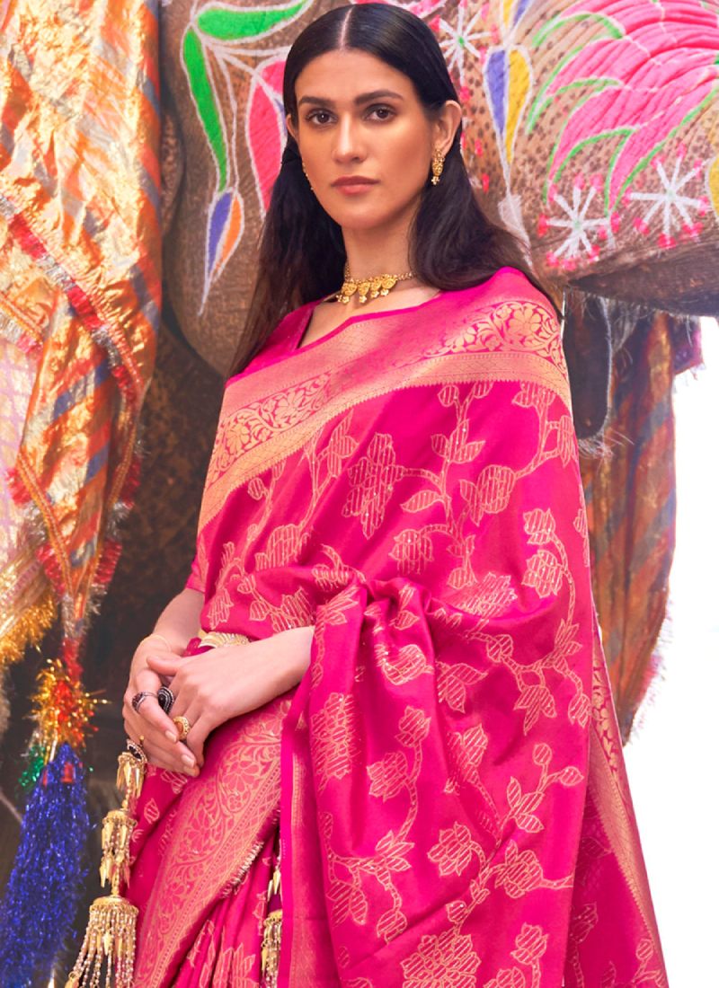 Rose wedding silk saree in 6 inches border – Kanjivaram Silks