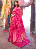 Marriage Rani Pink Wedding Silk Sarees With Sequins Work