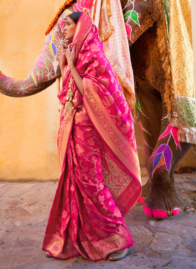 Pink & Cream Pure Silk Cutwork Saree | Sakhi Fashions – sakhifashions