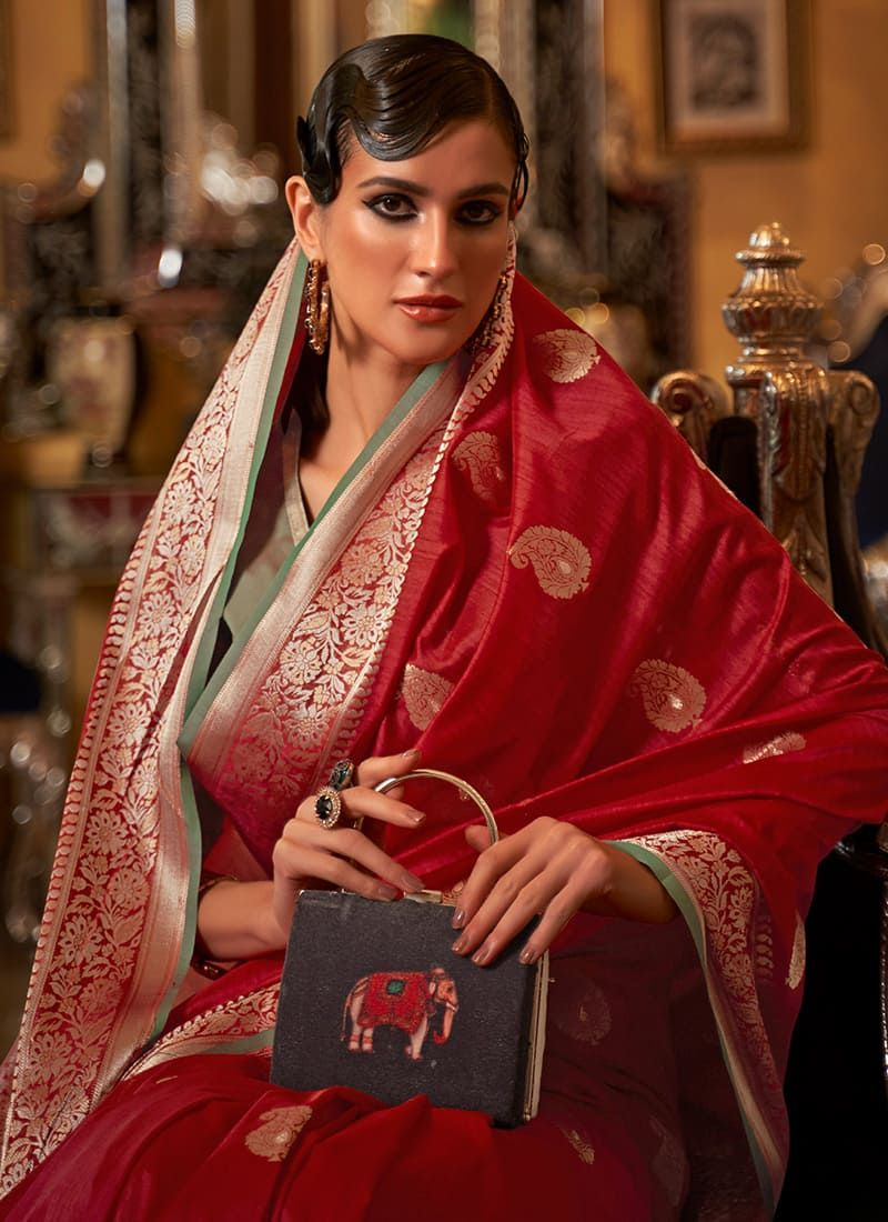 Ethnic Wear Maroon Color Tussar Silk Saree
