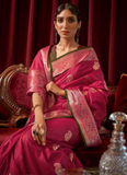 Pink Color Silk Saree With Contrast Blouse