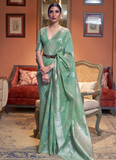 Designer Linen Mint Green Wedding Wear Saree