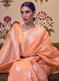Exquisite Orange Woven Wedding Wear Saree Blouse Design