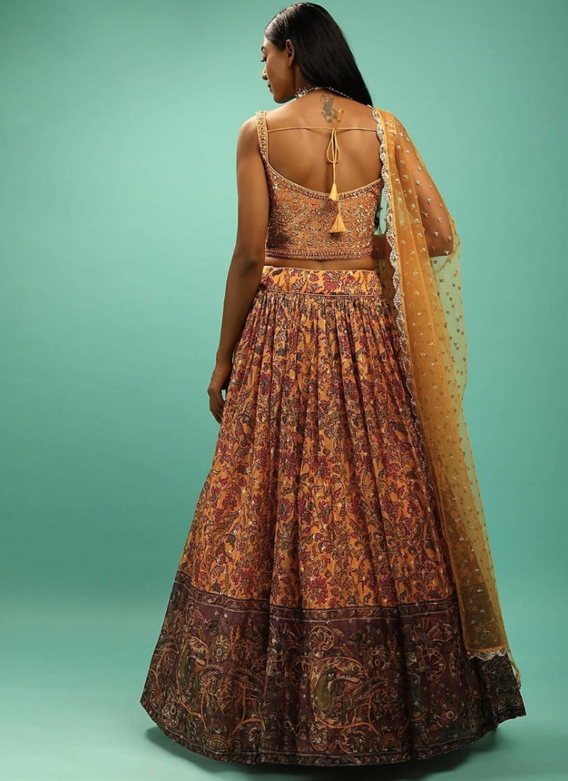 Haldi Special Chinon Silk Yellow Wedding Lehenga Design