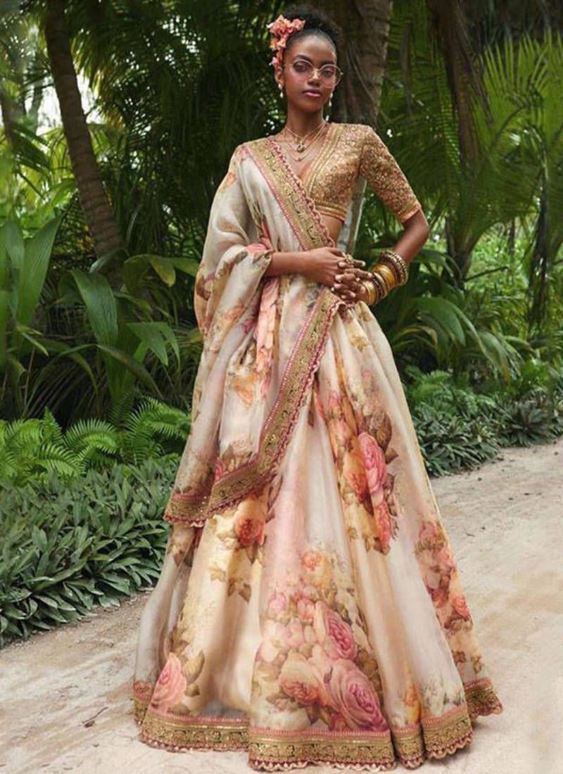 Ethnic Wear Organza Off White Embroidered Lehenga Choli