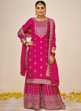 Captivating Rani Pink Heavy Embroidery Work Chinon Palazzo Suit