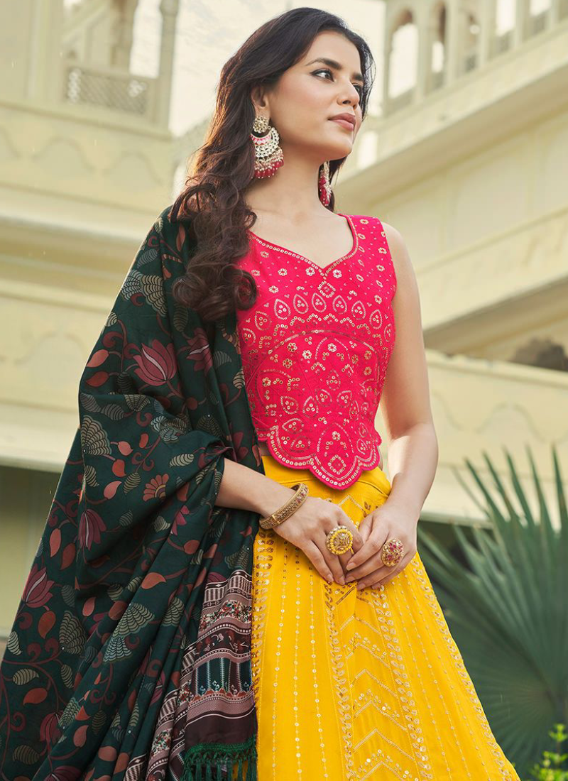 Charming Yellow Sequence Work Georgette Lehenga Choli Set