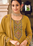 Classic Embroidery Work Georgette Mustard Yellow Salwar Suit