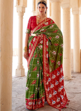 Classic Green Patola Print Silk Weaving Work Saree And Blouse