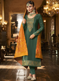 Crepe Silk Dark Green Embroidered Work Pakistani Suit For Eid