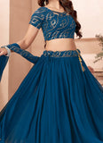 Dazzling Thread Embroidered Faux Georgette Teal Blue Lehenga