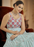 Designer Party Wear Sky Blue Georgette Sequence Embroidered Gown
